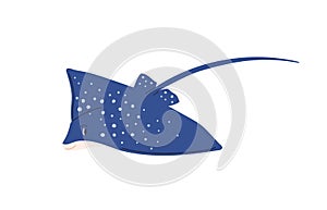 Cute spotty stingray with tail. Marine ray fish isolated on white background. Childish colored flat vector illustration