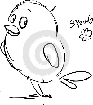 Cute spring bird sketch black and white vector