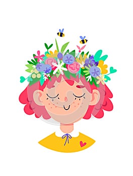 Cute spring girl with a flower wreath