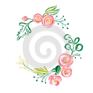 Cute spring Watercolor Vector Flower wreath with place for text. Art isolated illustration for wedding or holiday design