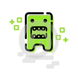 Cute Square Green Screaming Monster Flat Design Cartoon