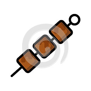 Cute Square Juicy Grilled Kebab Skewer Flat Design Cartoon