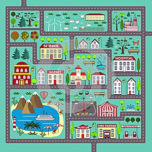 Cute square road play mat for kids activity and entertainment