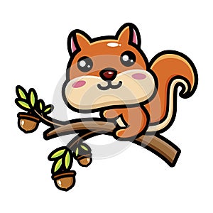 Cute squirrel animal cartoon character climbing a tree branch