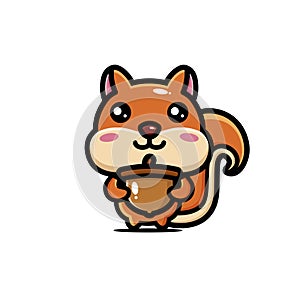 Cute squirrel animal cartoon character holding a walnut