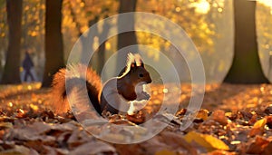 cute squirrel in the autumn park