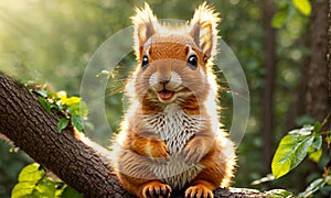 Cute squirrel branch the forest animal outdoor