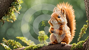 Cute squirrel branch forest animal outdoor wildlife mammal adorable tree