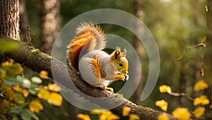Cute squirrel branch forest animal outdoor wildlife mammal adorable tree nature funny