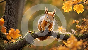 Cute squirrel branch forest animal outdoor wildlife mammal adorable tree nature