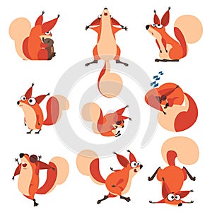 Cute Squirrel with Bushy Tail in Different Action with Emotion Vector Set photo