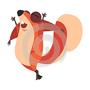 Cute Squirrel with Bushy Tail Jumping with Joy Vector Illustration