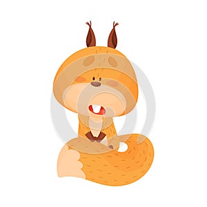 Cute Squirrel Character Standing with Puzzling Emotion on Its Muzzle Vector Illustration