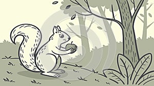 Cute Squirrel Foraging for Nuts in a Woodland Forest, vector design Generative AI