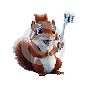 Cute squirrel with his toothbrush