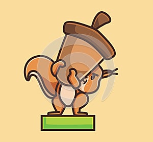 cute squirrel holding giant nut. Animal cartoon Isolated Flat Style Sticker Web Design Icon illustration Premium Vector Logo