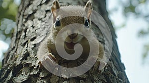 Cute squirrel on a tree trunk