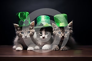 Cute St Patrick\'s day cats with green hats