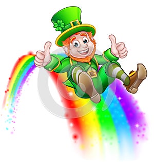 St Patricks Day Leprechaun Sliding on Rainbow photo