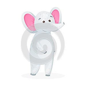 Cute standing baby elephant, African animal, vector isolated cartoon illustration.