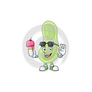 Cute staphylococcus pneumoniae cartoon character enjoying an ice cream