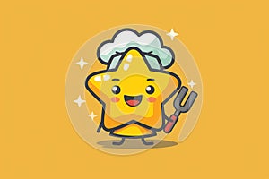 Cute Star Cartoon Mascot Character With A Barbecue Fork