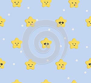 Cute stars seamless pattern vector illustration. Fabric fashion kawaii style.