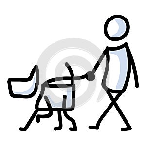 Cute stick figure owner walking dog vector clipart. Bujo bullet simple journal style adorable cartoon puppy pet care. Friendship