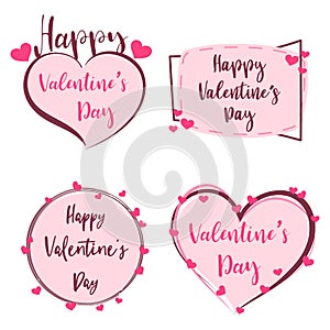 Cute Sticker Happy Valentine`s Day , Banner Valentine Art , Heart and shape Badge , Label Festival Event Promotion , Love