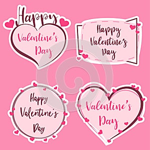 Cute Sticker Happy Valentine`s Day , Banner Valentine Art , Heart and shape Badge , Label Festival Event Promotion , Love