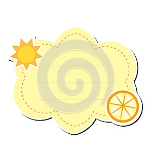 Cute sticker label, frame for text. Kids tag for text. Scribbled notebook page .