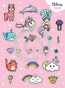 Cute Stickers Kawai on Pink Magic Emblem Creative photo