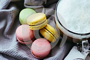 Cute still life with coffee and macaroons.