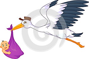 Cute stork carrying baby