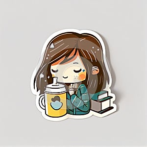 Cute student girl on sticker illustration