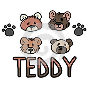 Cute stuffed teddy bear plush clipart. Hand made kids soft toy. Fun hand drawn cuddly fluffy animal doodle in flat color