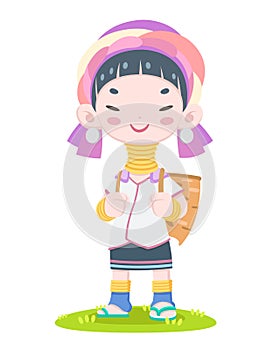 Cute style happy Karen long neck woman illustration