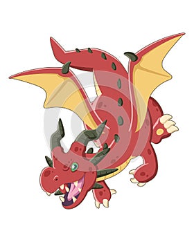 Cute style red dragon flying cartoon illustration