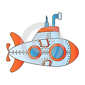 Cute of submarine on cartoon version