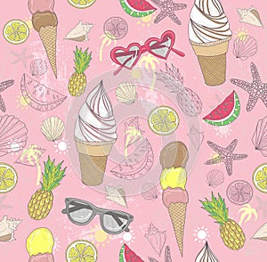 Cute summer abstract pattern. Seamless pattern with ice creams