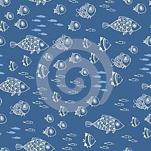 Cute summer fishes. Seamless pattern.