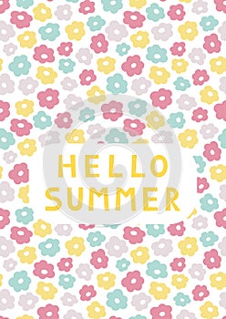 Cute summer floral card template `Hello Summer`. Pastel A6 card.