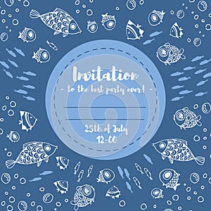 Cute summer invitation card with fishes.