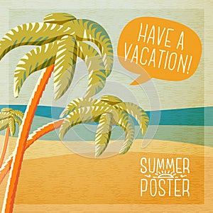 Cute summer poster - beach with palms and ocean