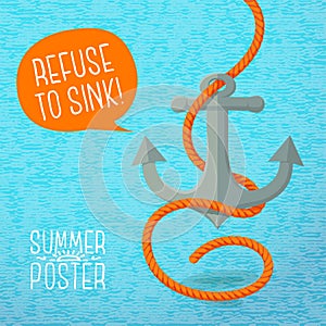 Cute summer poster - nautical anchor and rope