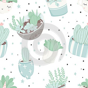 Cute summer theme seamless pattern with cacti