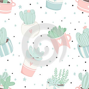 Cute summer theme seamless pattern with cacti