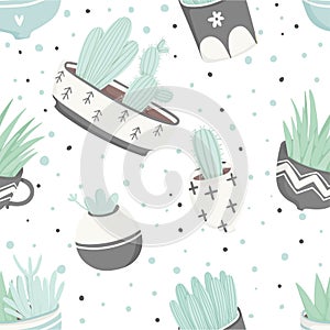 Cute summer theme seamless pattern with cacti