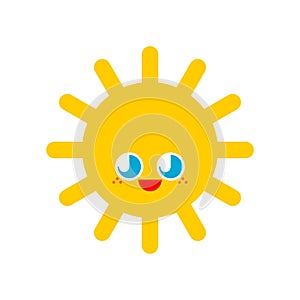 Cute Sun isolated. funny sunlight cartoon style. kids character. Childrens style
