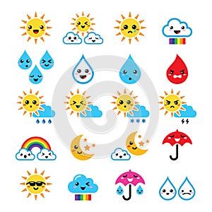 Cute sun, rainbow, moon, rain and cloud - Kawaii, Manga icons